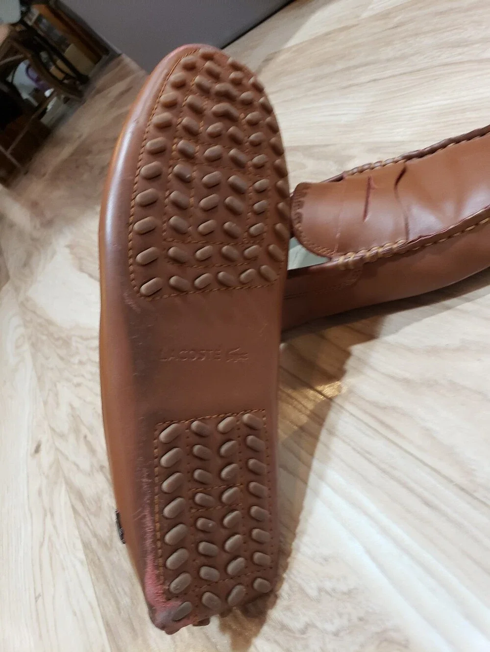 Lacoste Concours Driving Loafer Men 9 Crocodile Logo Emblem On Side Tan